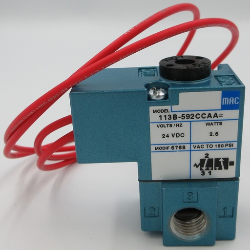 (257B-521JC=0449) 24 VDC MAC PNEUMATIC SOLENOID VALVE, 3-WAY 1/4", 2.5 Watts VAC to 150PSI (CAS - price is only based upon ordering 80x units)